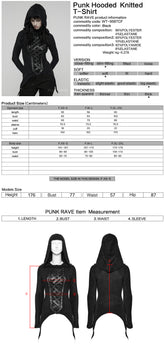 WT-958TCF Gothic Lace-Up Hooded Punk T-Shirt Long Sleeve Top